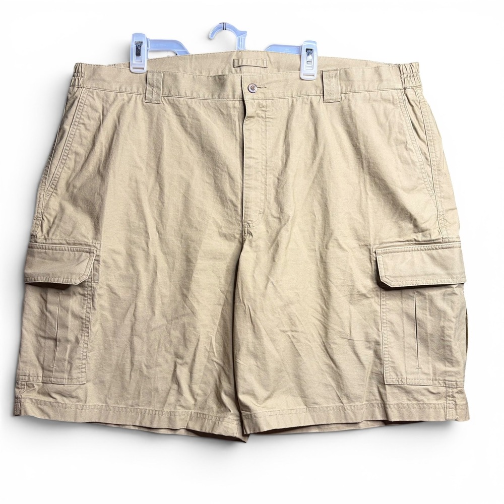 LL Bean Mens Comfort Waist Cargo Shorts Khaki Tan Cotton 44W 282476 Inseam 10"